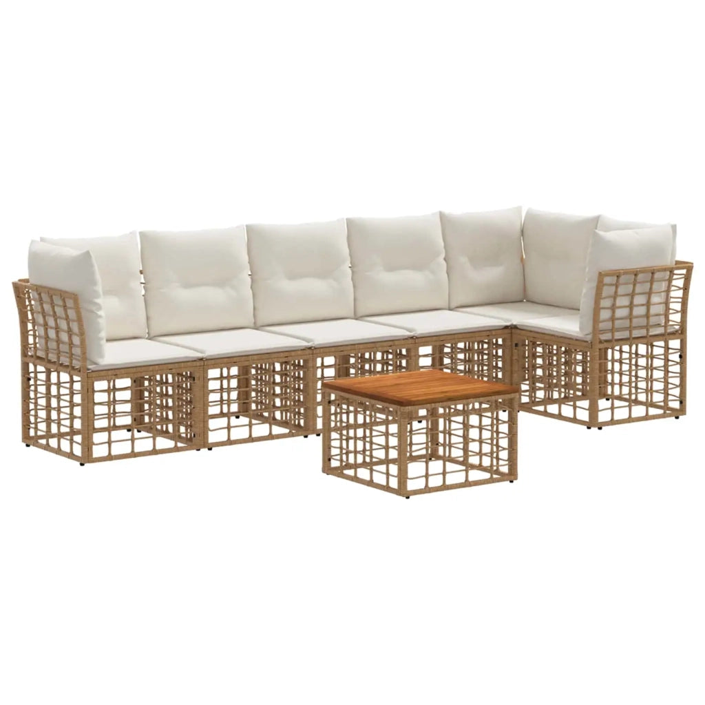 Set Divano da Giardino 7 pcs Naturale e Bianco Crema polyrattan 3437474