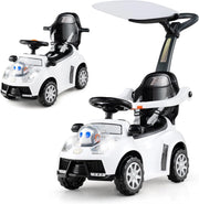 3 in 1 Auto a Spinta, Macchinina da Passeggio con Clacson, Musica, Luci, Cintura di Sicurezza, Tettuccio e Manico, Macchina Cavalcabile per Bambini 1+ Anni (Bianco)