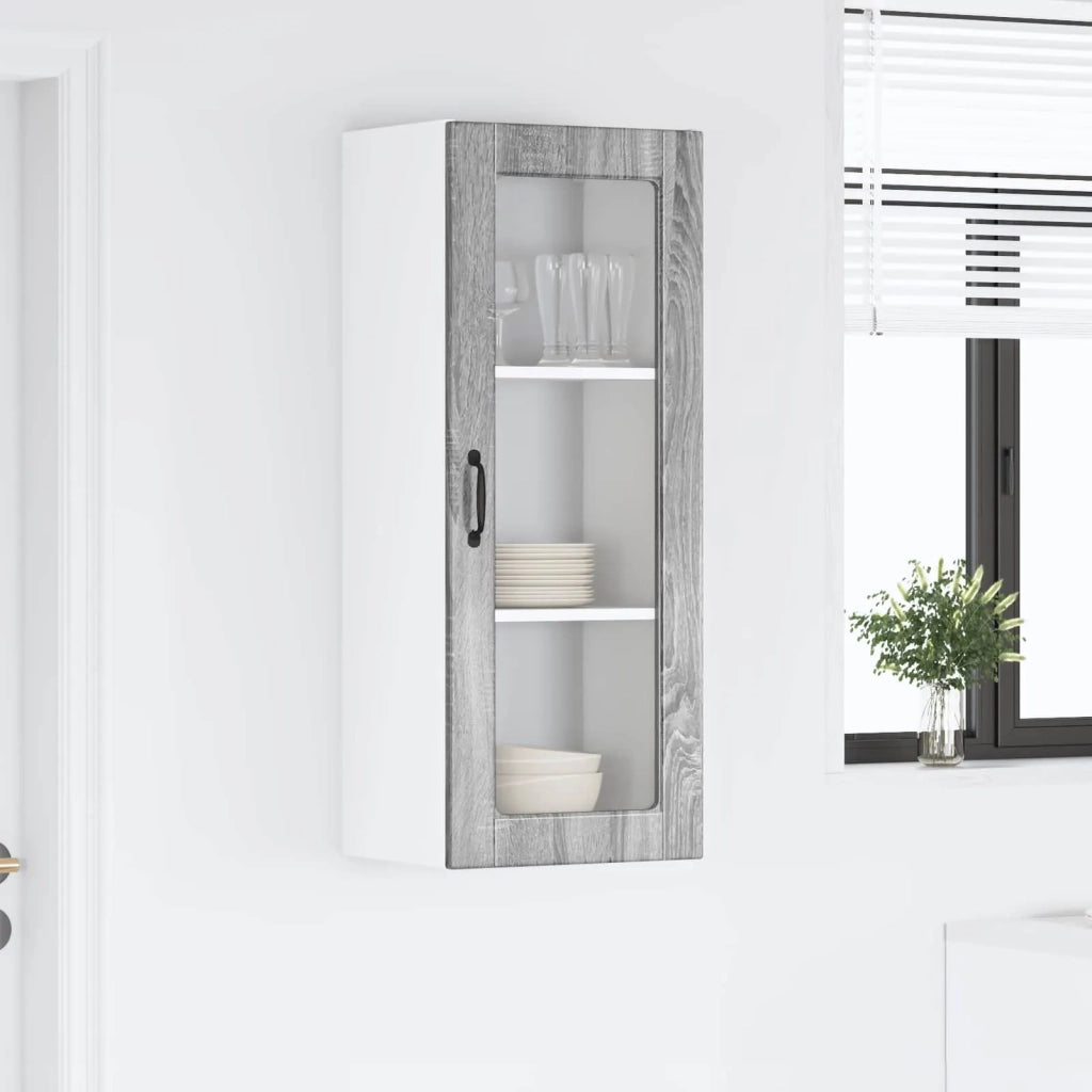 Pensile da cucina | Mobile in vetro da parete PORTO Grigio Sonoma 40 x 31 x 100 cm