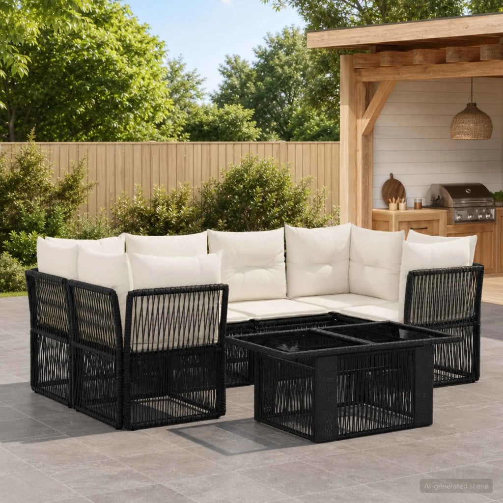 Set Divano da Giardino 7 pz Nero polyrattan 3436423