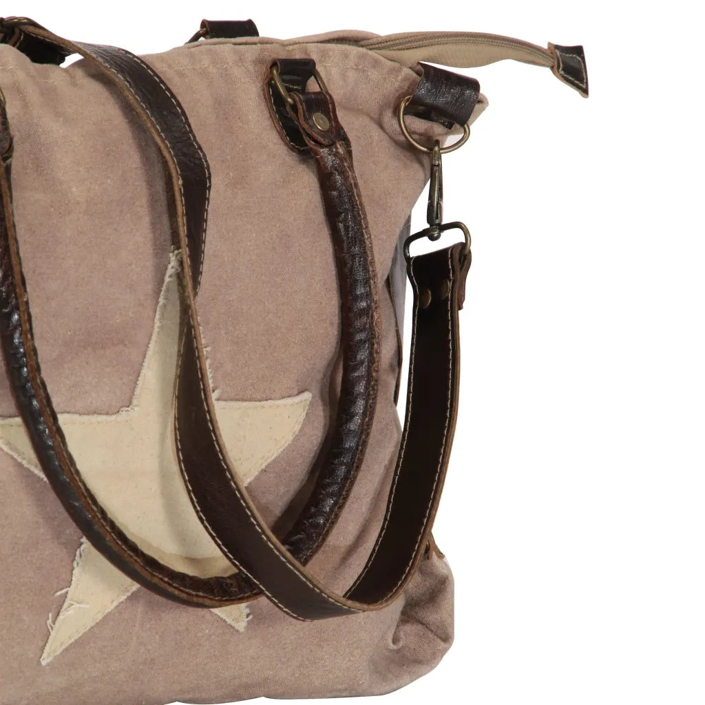 Borsa Shopper Marrone 41x63cm in Tela e Vera Pelle 247768