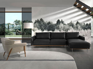 Divano chaise longue destro in pelle nera