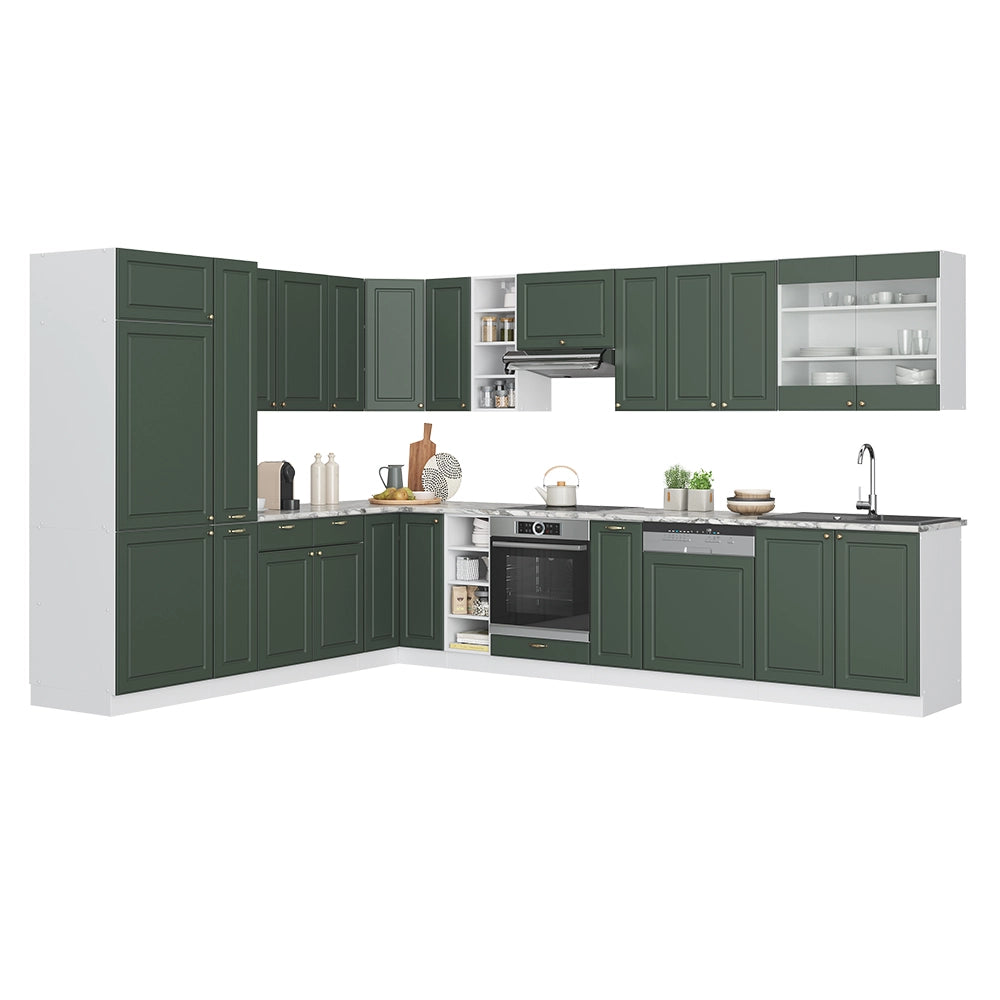 Cucina angolare completa Fame-Line Verde-oro rustico/Bianco 347 x 60 cm, PL Antracite Vicco