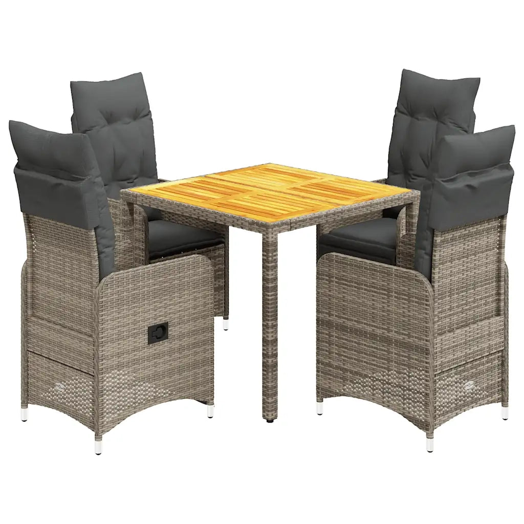 Set BistrÃ² da Giardino 5 pz con Cuscini in Polyrattan Grigio