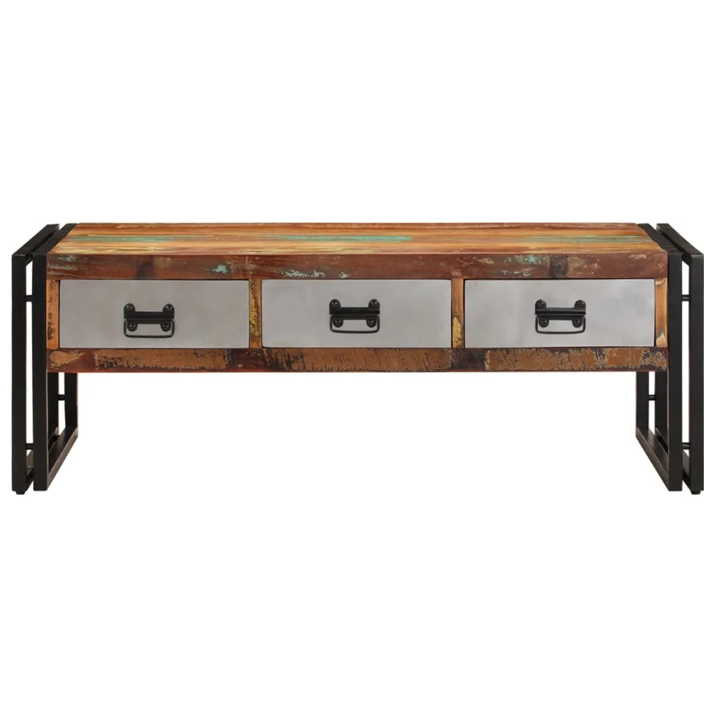 Tavolino con 3 Cassetti in Massello Recuperato 100x50x35cm 244941