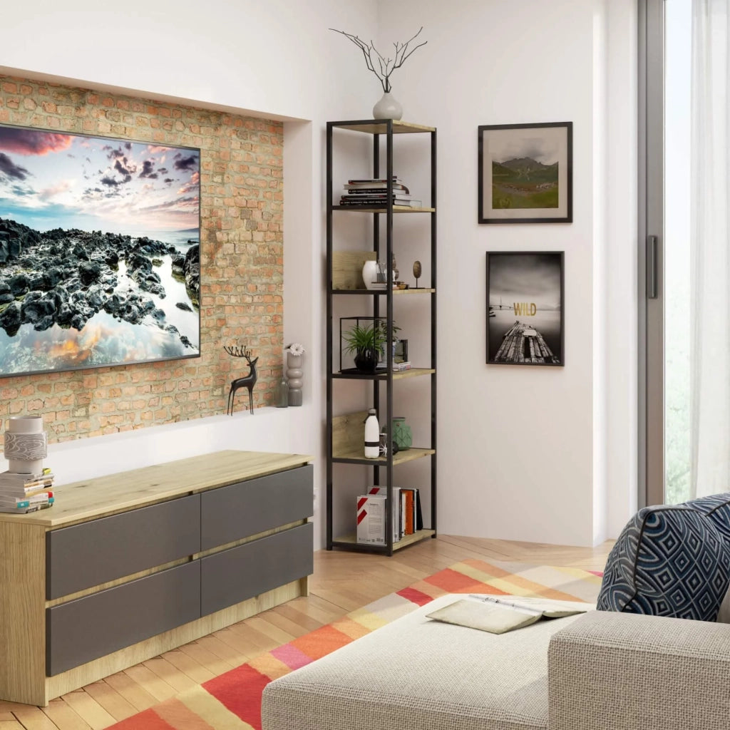Scaffale stile industriale con ripiani in legno 50 cm Nera, Quercia Artisan 50x32x192 cm