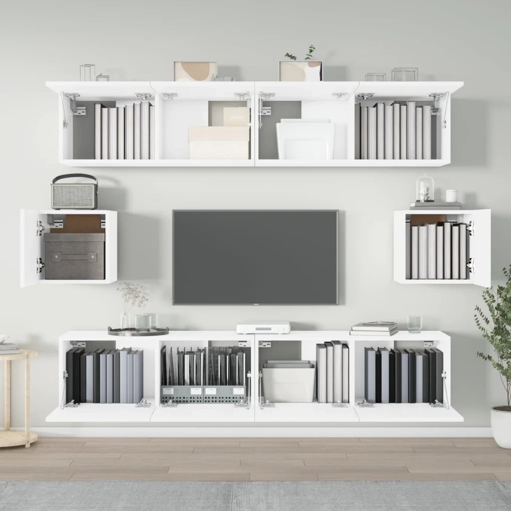 Set di Mobili Porta TV 6 pz-Set di 6 Credenza per TV Bianco in Legno Multistrato 221439