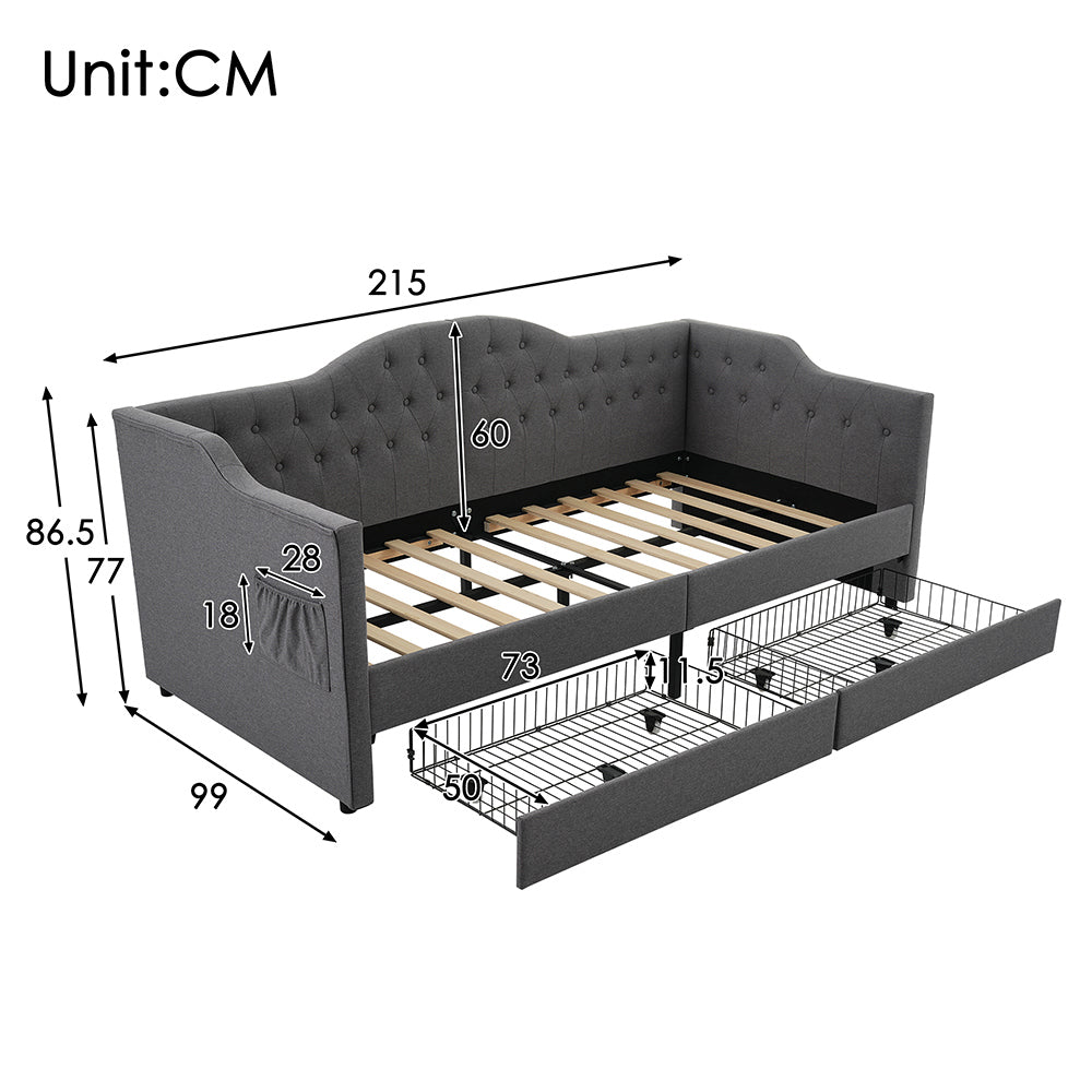 Letto con cassetti e USB-C - Xylo - 90x200 cm - Grigio - Divano letto