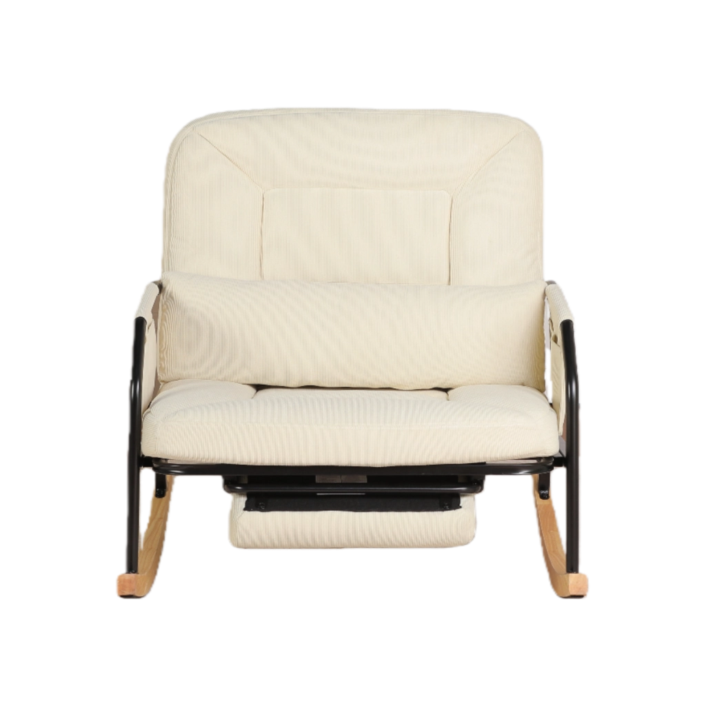 Poltrona a Dondolo con Poggiapiedi ¨C Minimal ¨C Beige, Tessuto, 90x110x100