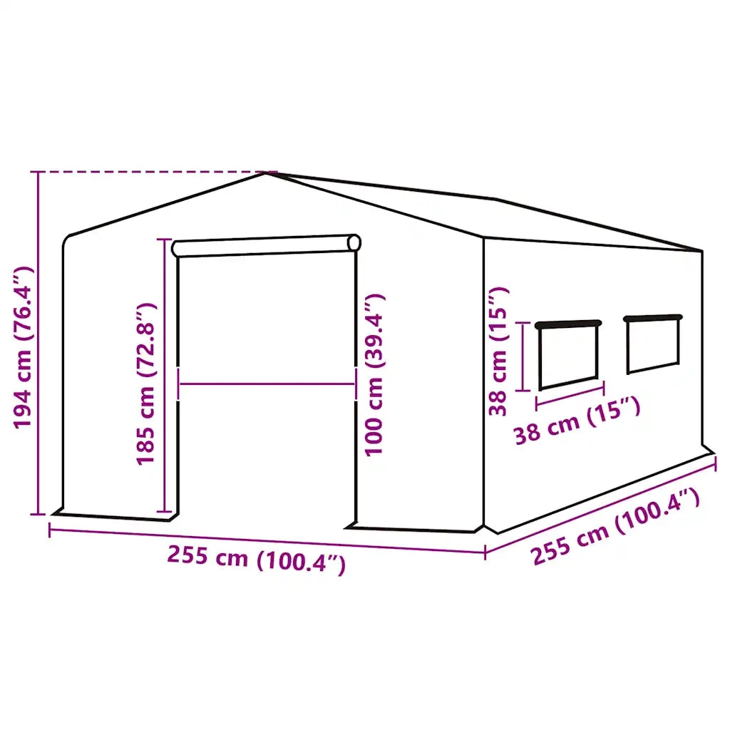 Telo di Ricambio per Serra (6,5025 m²) 255x255x194 cm Verde 316450
