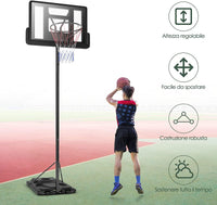 Canestro da Basket con Altezza Regolabile, Stand di Basket Portatile per Scuola e Stadio, Supporto Anello da Basket per Interno ed Esterno