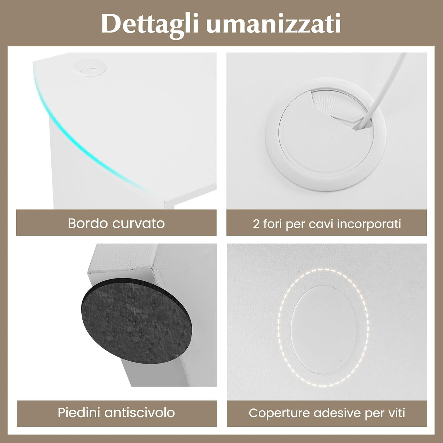 Scrivania Angolare per Computer con Ripiani, Scrivania Porta PC in Legno, Scrivania Salvaspazio e Moderna per Ufficio e Studio, 130 x 130 x 72,5 cm (Bianco)