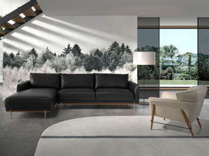 Divano chaise longue sinistro in pelle nera