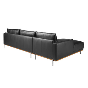 Divano chaise longue sinistro in pelle nera