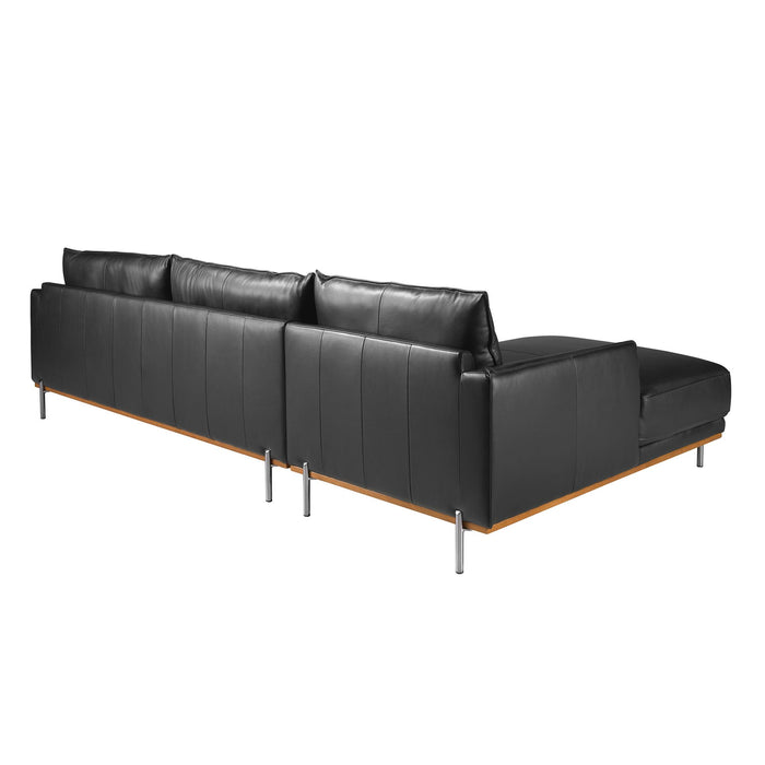 Divano chaise longue sinistro in pelle nera