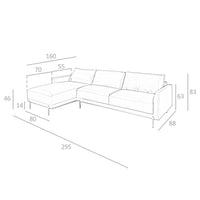 Divano chaise longue sinistro in pelle nera