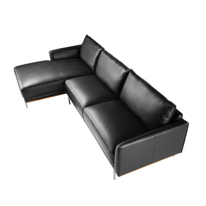 Divano chaise longue sinistro in pelle nera