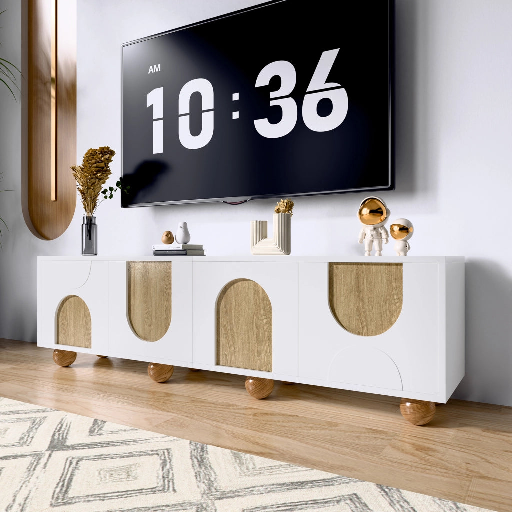 Mobile TV con 4 Ante e 4 Scomparti; Stile Moderno; in MDF; 175??38??50 cm; Naturale e Bianco
