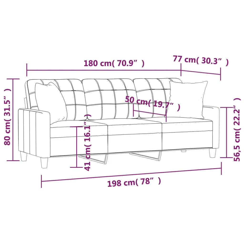 Divano | Divano da soggiorno | Sofa a 3 Posti con Cuscini Nero 180 cm in Similpelle