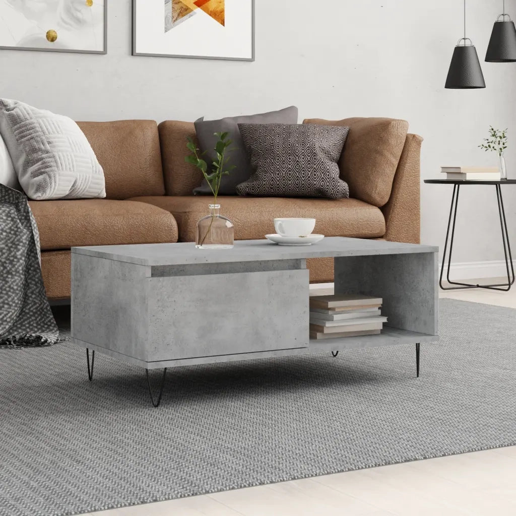 Tavolino salotto | Tavolino da caff¨¨ | Tavolino da Soggiorno Grigio Cemento 90x50x36,5 cm Legno Multistrato
