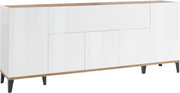 Credenza 4 Ante + 1 Anta Ribalta 200x40x82 cm Sunrise Bianco Lucido e Acero Pereira