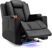 Poltrona Massaggiante Elettrica Illuminazione a LED Divano Telaio Home Theater Shake Divano Reclinabile Girevole con 2 Portabicchieri Nero