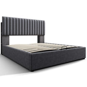 Letto contenitore matrimoniale 140×200 cm con LED App; USB Type C; testiera con ripiani; senza materasso; grigio