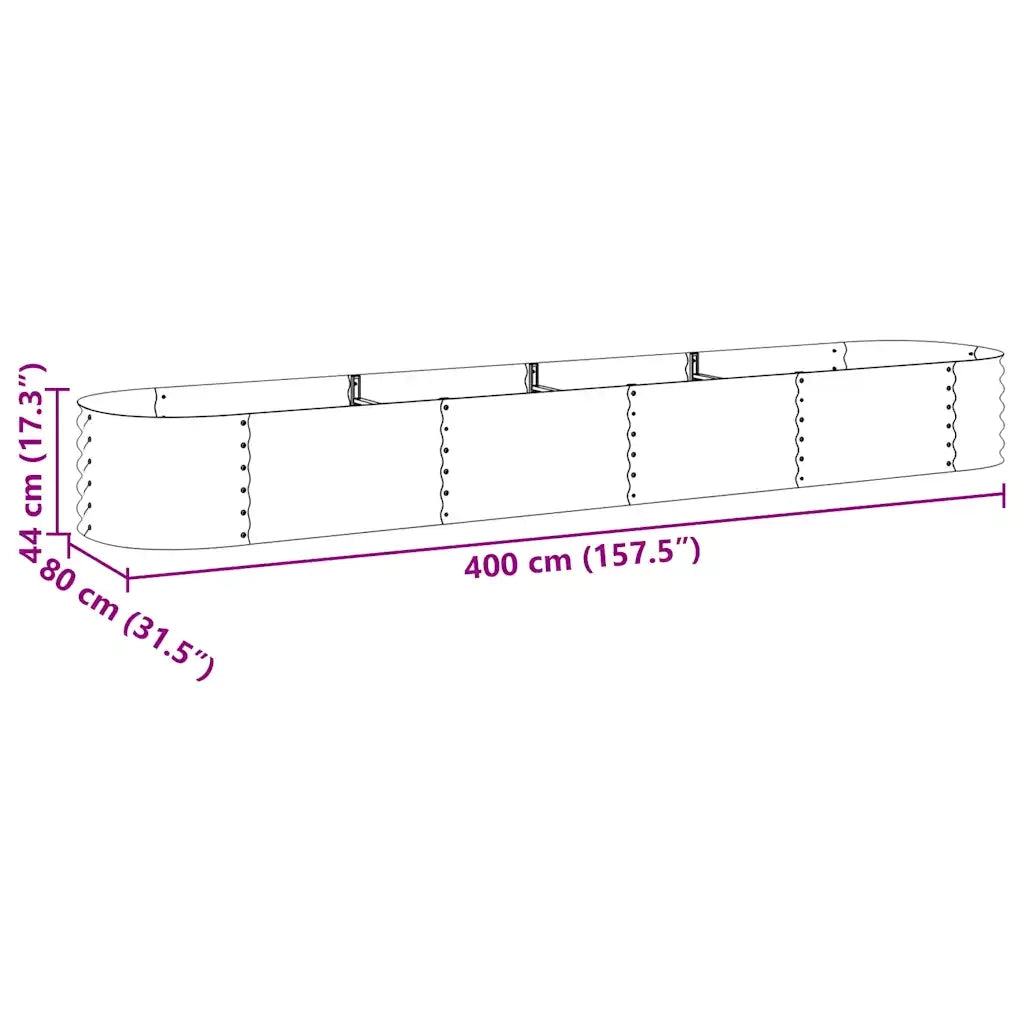 Letto Rialzato Giardino 400x80x44 cm in Acciaio Zincato Grigio 45526