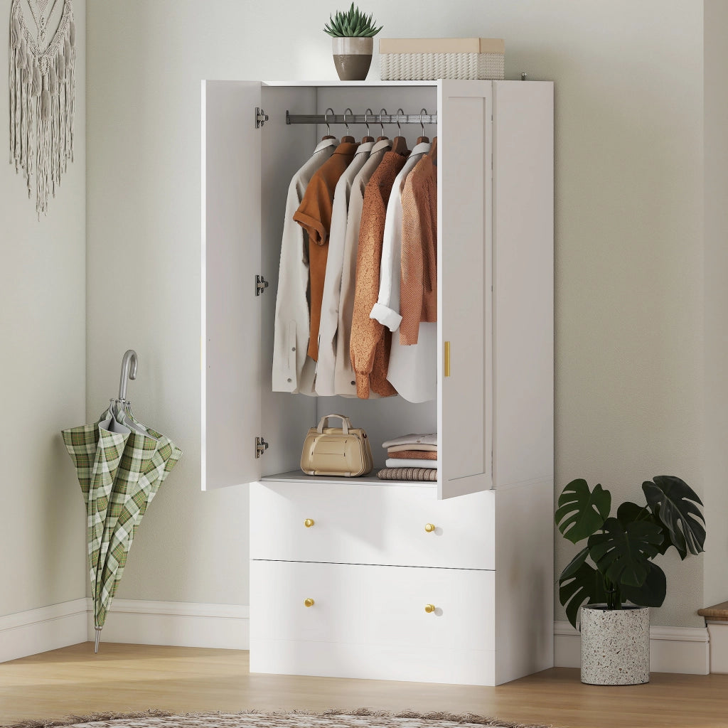 Armadio 2 Ante Scorrevoli con Specchio ¨C Xylo ¨C Bianco, 2 Cassetti, 80x50x180 cm