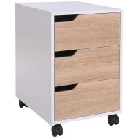 Cassettiera in MDF con 3 Cassetti e Ruote per Ufficio o Studio Bianca e Legno, 40x50x57.5cm