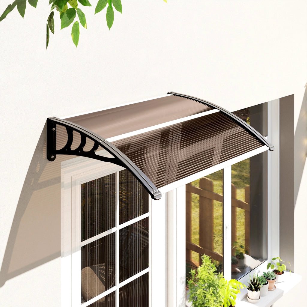 Pensilina da Esterni Impermeabile e Anti-UV, in PC, PP e Alluminio, 75x100x23 cm, Marrone e Nero