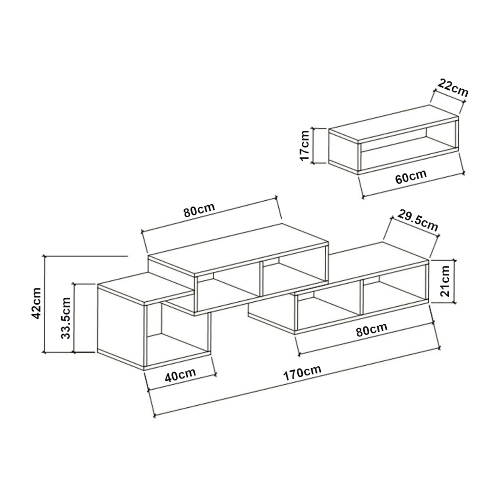 Set Malvik Mobile TV e Mensola da Parete - Bianco / Effetto Rovere Zaffiro [en.casa]