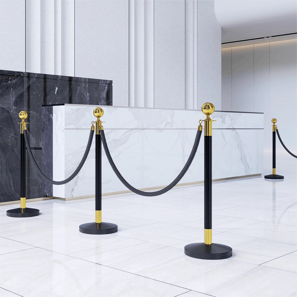 Colonnine Segnapercorso in Acciaio Inox con Corda Vellutata Nera di 1.5 m e Base Riempibile, ?32x96 cm
