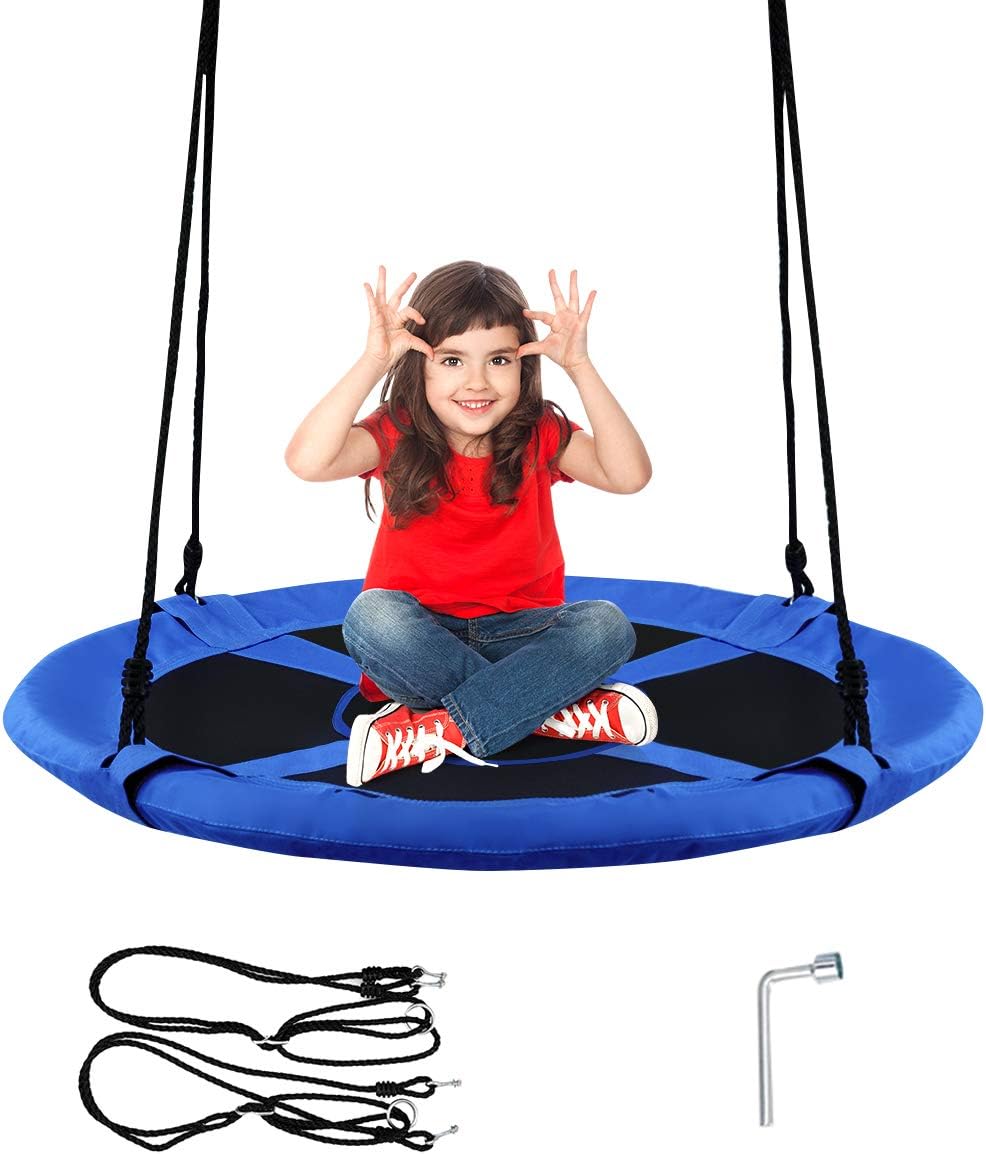 Altalena da Giardino a Nido, Altalena da Giardino per Bambini, con Telaio in Metallo, Regolabile in Altezza: 100-160 cm, Carico Fino a 150 kg (Blu)