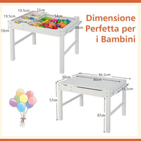 Tavolo da Gioco per Bambini in Legno con Piano Reversibile, Tavolo Multiattività Bambini 2 in 1, Porta Rotolo di Carta da Disegno, per Camera da Letto, Soggiorno (Bianco)
