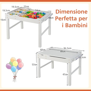 Tavolo da Gioco per Bambini in Legno con Piano Reversibile, Tavolo Multiattività Bambini 2 in 1, Porta Rotolo di Carta da Disegno, per Camera da Letto, Soggiorno (Bianco)