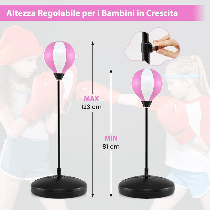 Sacco da Boxe per Bambini Altezza Regolabile, Punching Ball per Bambini con Guantoni, Palla di Pugilato da Terra con Base Stabile Riempibile con Acqua o Sabbia