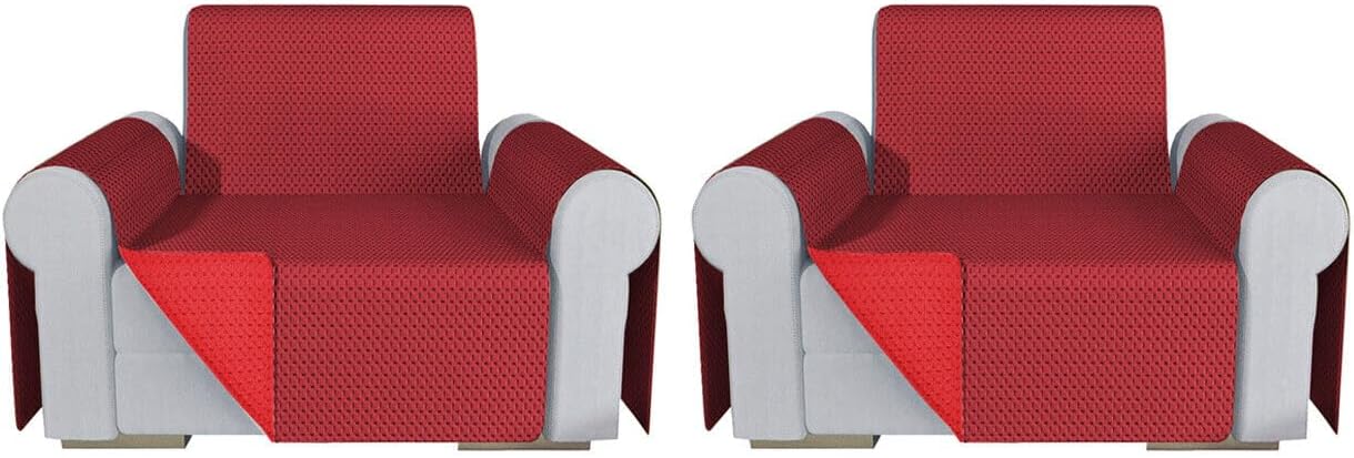Coppia Set 2 Pezzi Copripoltrona Universale Fodera Double Face Elegante Rosso