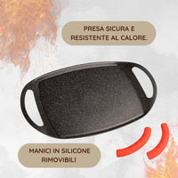 Padella Bistecchiera Antiaderente, 47cm in Alluminio Pressofuso, Rivestimento Effetto Marmo, Griglia Induzione per Carne, Pesce e Verdure.