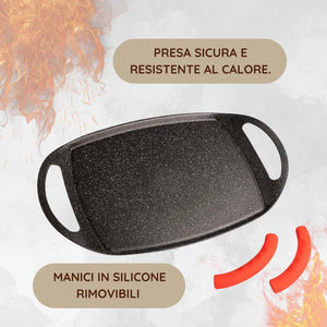 Padella Bistecchiera Antiaderente, 47cm in Alluminio Pressofuso, Rivestimento Effetto Marmo, Griglia Induzione per Carne, Pesce e Verdure.