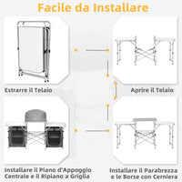 Cucina Portatile Cucina per Esterno Tavolo da Campeggio Pieghevole, Tavolo per Griglia in Alluminio, con Contenitori, per Festa Griglia e Campeggio (Grigio)