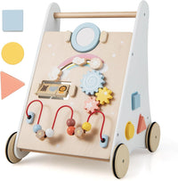 Carrello Primi Passi per Bambini 7 in 1, Girello per Bambini in Legno, con Giochi Educativi, per Bambini 1+ Anno