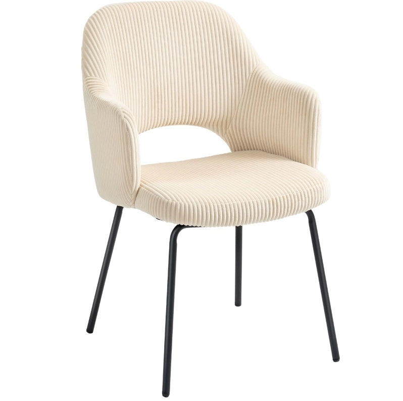 Sedia da pranzo 62,5 x 57 x 85,5 cm in tessuto a coste beige con braccioli
