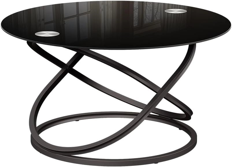 Tavolino da caffè Calgary, Nero lucido, 79.5 x 46.5 cm con superficie in vetro, da utilizzare come piano di appoggio o di lavoro nella zona giorno
