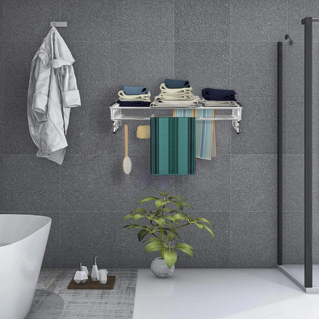 Stendibiancheria a Muro In Acciaio Inox, Portasciugamani Espandibile a Fisarmonica Salvaspazio Con 8 Aste Di Grande Capacità, Stendibiancheria Per Bagno, Lavanderia, Ecc