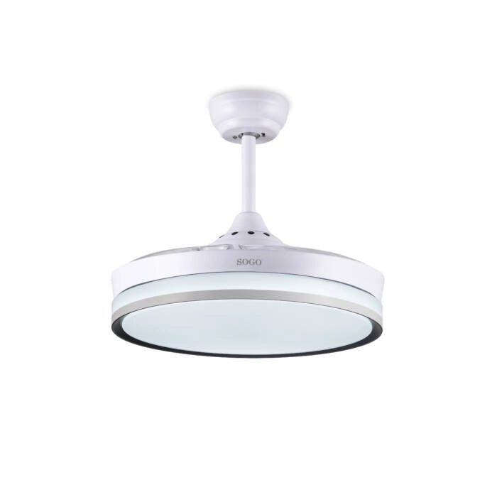Ventilatore da soffitto 106 cm con luce LED 36W regolabile, motore DC silenzioso 6 velocità e telecomando, pale richiudibili - Sogo