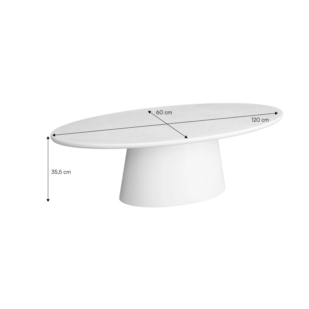 Tavolino ovale finitura effetto cemento, bianco