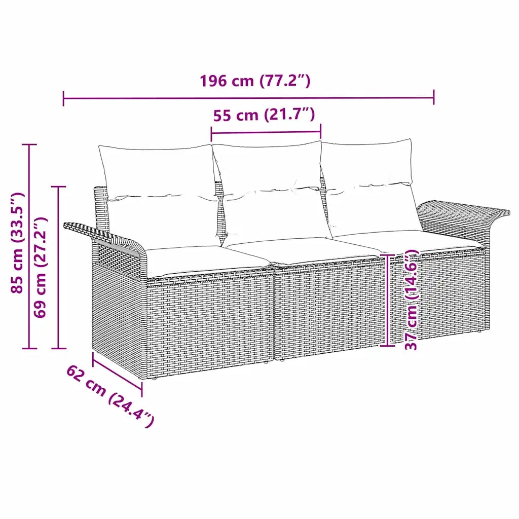 Set di divani con cuscino 3 pcs Marrone e Crema polyrattan 3345218