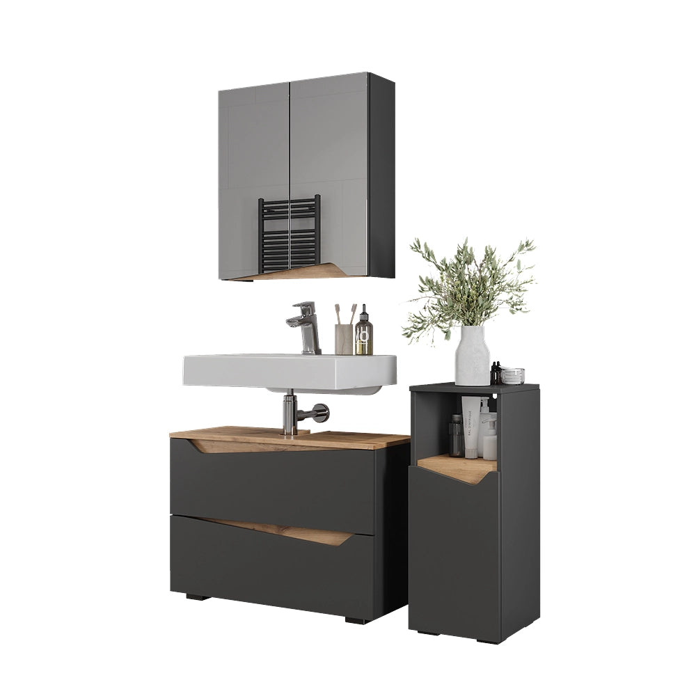 Vicco Set di mobili da bagno Antracite/Artisan 3 parti con cabinet midi