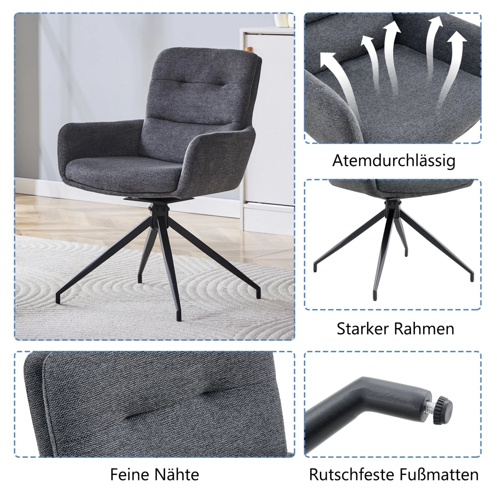 SEDIA Girevole 360° Set da 2 pezzi 85 cm Tessuto Grigio scuro e Metallo Nero